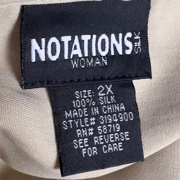 Notations Plus sz. 2X 100% Silk khaki button up blouse lightwt. layering
#2402 - Picture 5 of 7